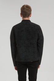 Veste homme gris fonce style biker urbain en suédine GORAN