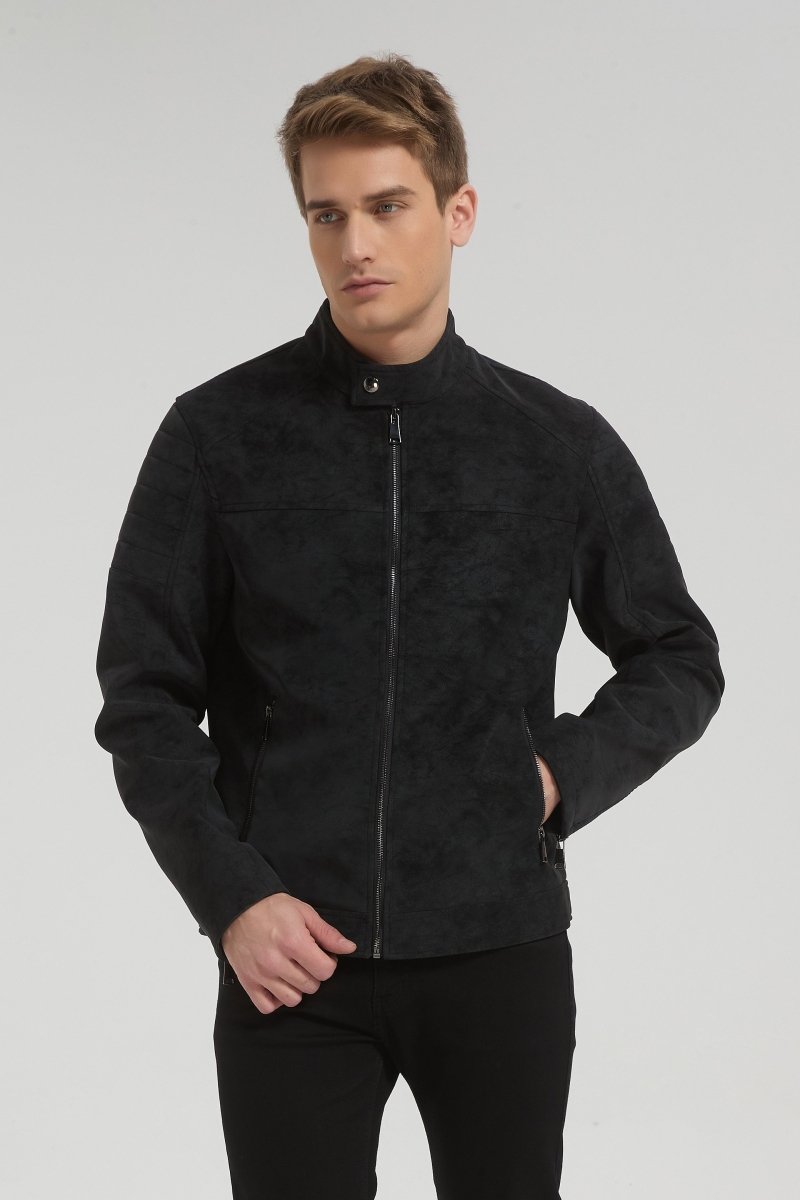 Veste homme gris fonce style biker urbain en suédine GORAN