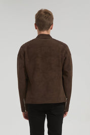 Veste homme Marron style biker urbain en suédine GLAD