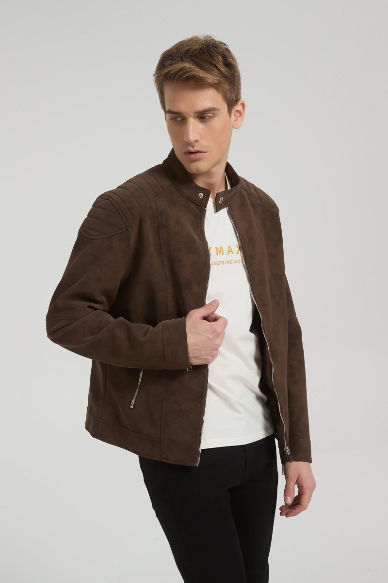 Veste homme Marron style biker urbain en suédine GLAD