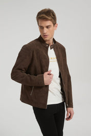 Veste homme Marron style biker urbain en suédine GLAD