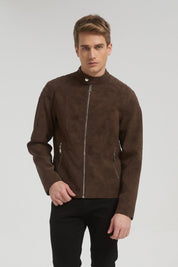 Veste homme Marron style biker urbain en suédine GLAD