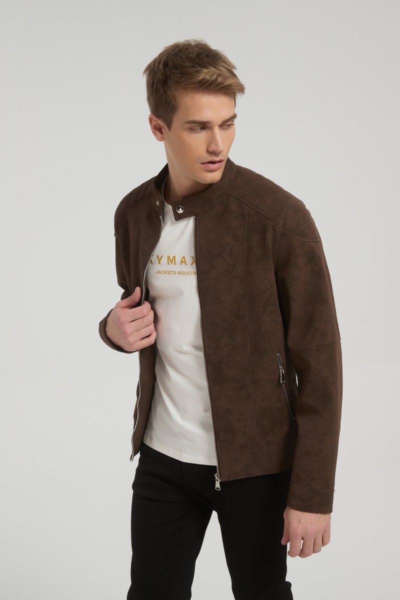Veste homme Marron style biker urbain en suédine GLAD
