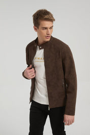 Veste homme Marron style biker urbain en suédine GLAD