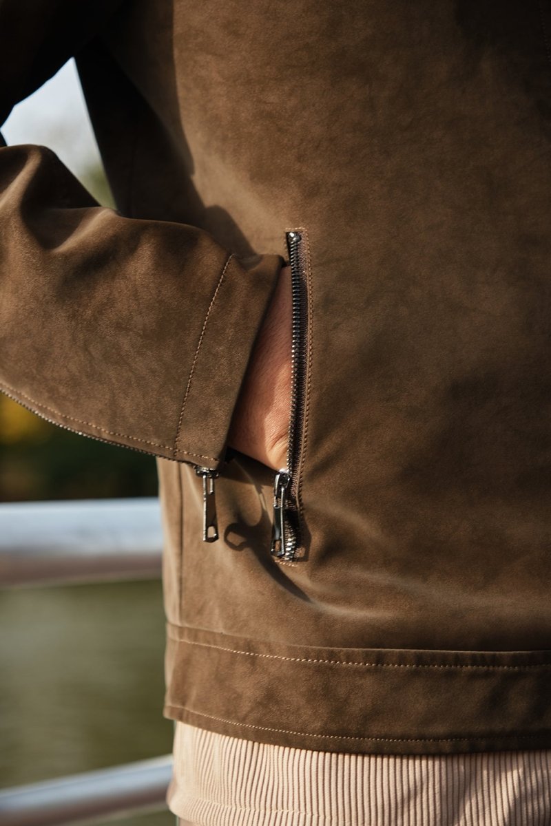 Veste homme marron style biker urbain en suédine GORAN
