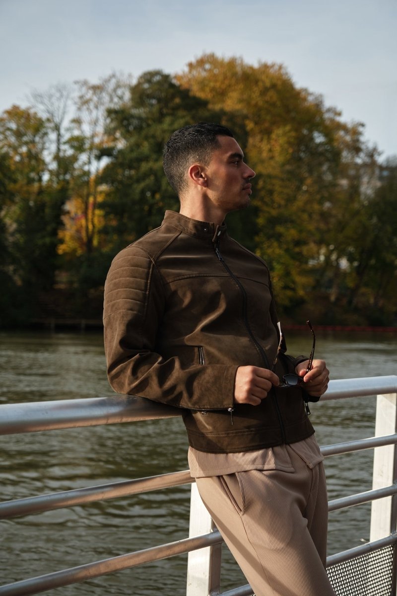 Veste homme marron style biker urbain en suédine GORAN