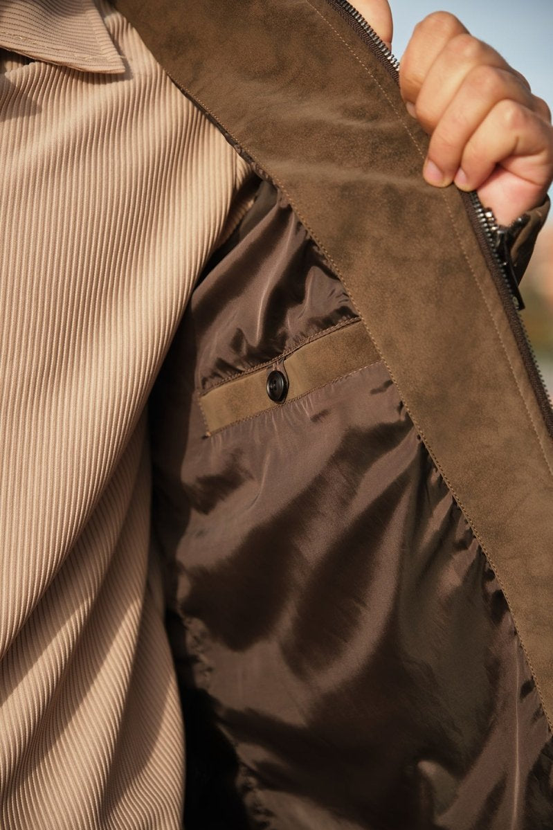 Veste homme marron style biker urbain en suédine GORAN