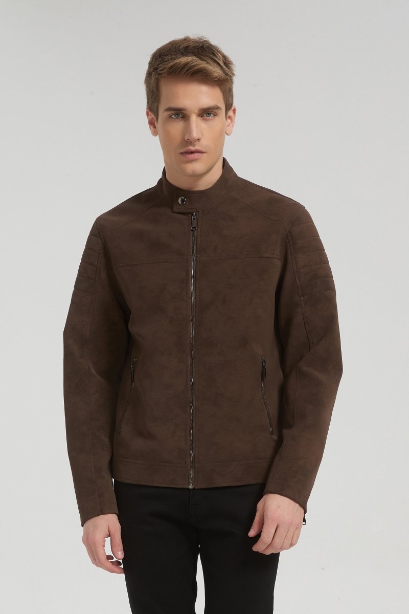 Veste homme marron style biker urbain en suédine GORAN