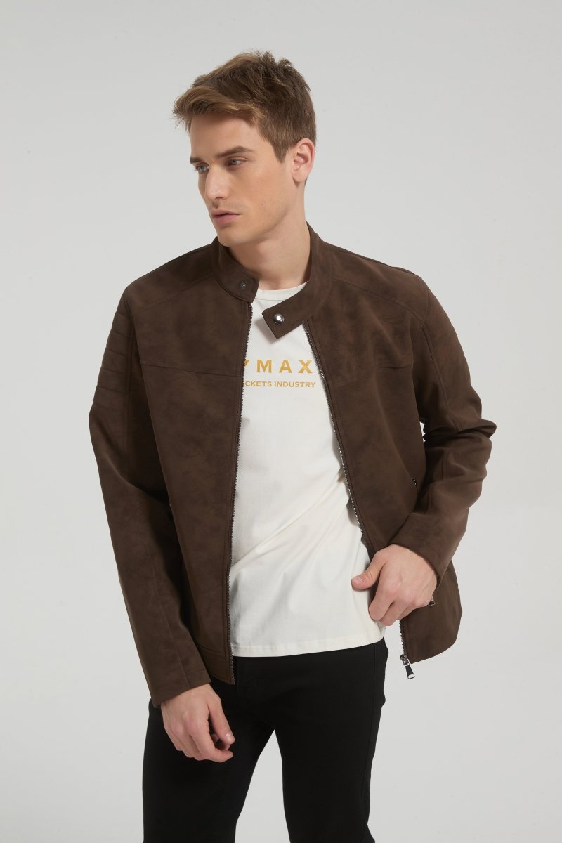 Veste homme marron style biker urbain en suédine GORAN