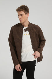 Veste homme marron style biker urbain en suédine GORAN