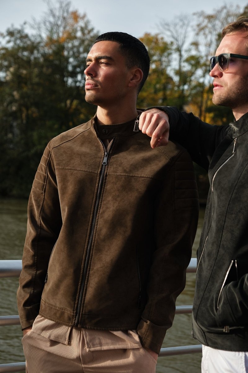 Veste homme marron style biker urbain en suédine GORAN