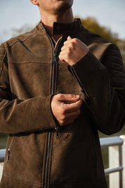 Veste homme marron style biker urbain en suédine GORAN