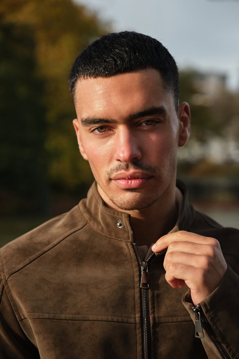 Veste homme marron style biker urbain en suédine GORAN