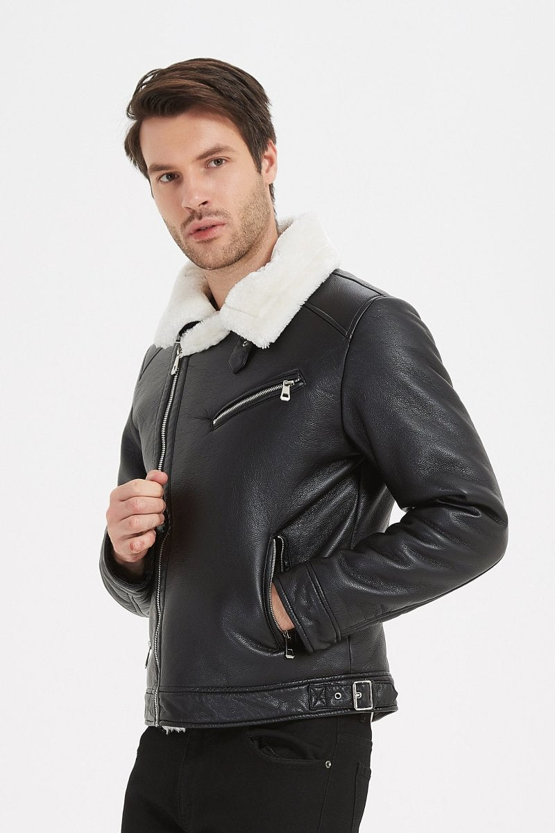 Blouson style perfecto avec col fourrure pour homme Kymaxx