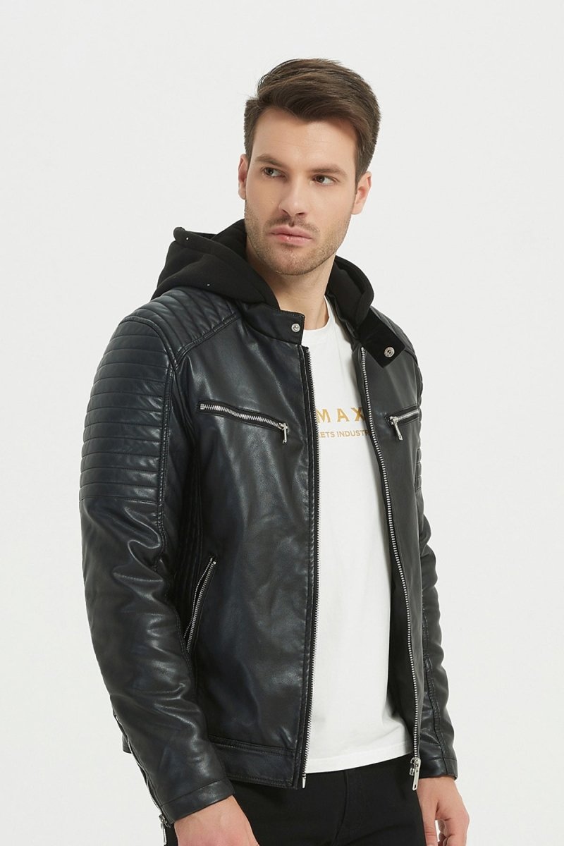 Un blouson en simili cuir avec une capuche pour homme Kymaxx