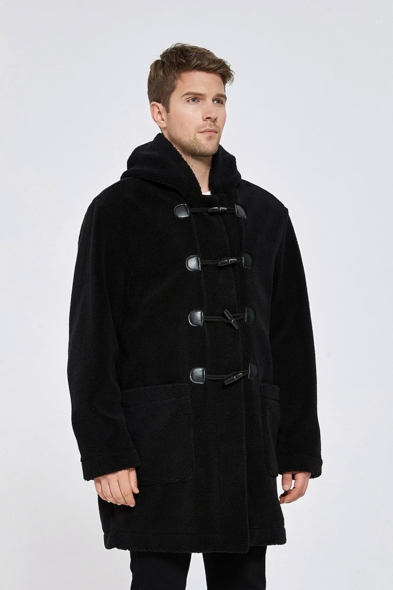 Manteau long duveteux à capuche pour homme