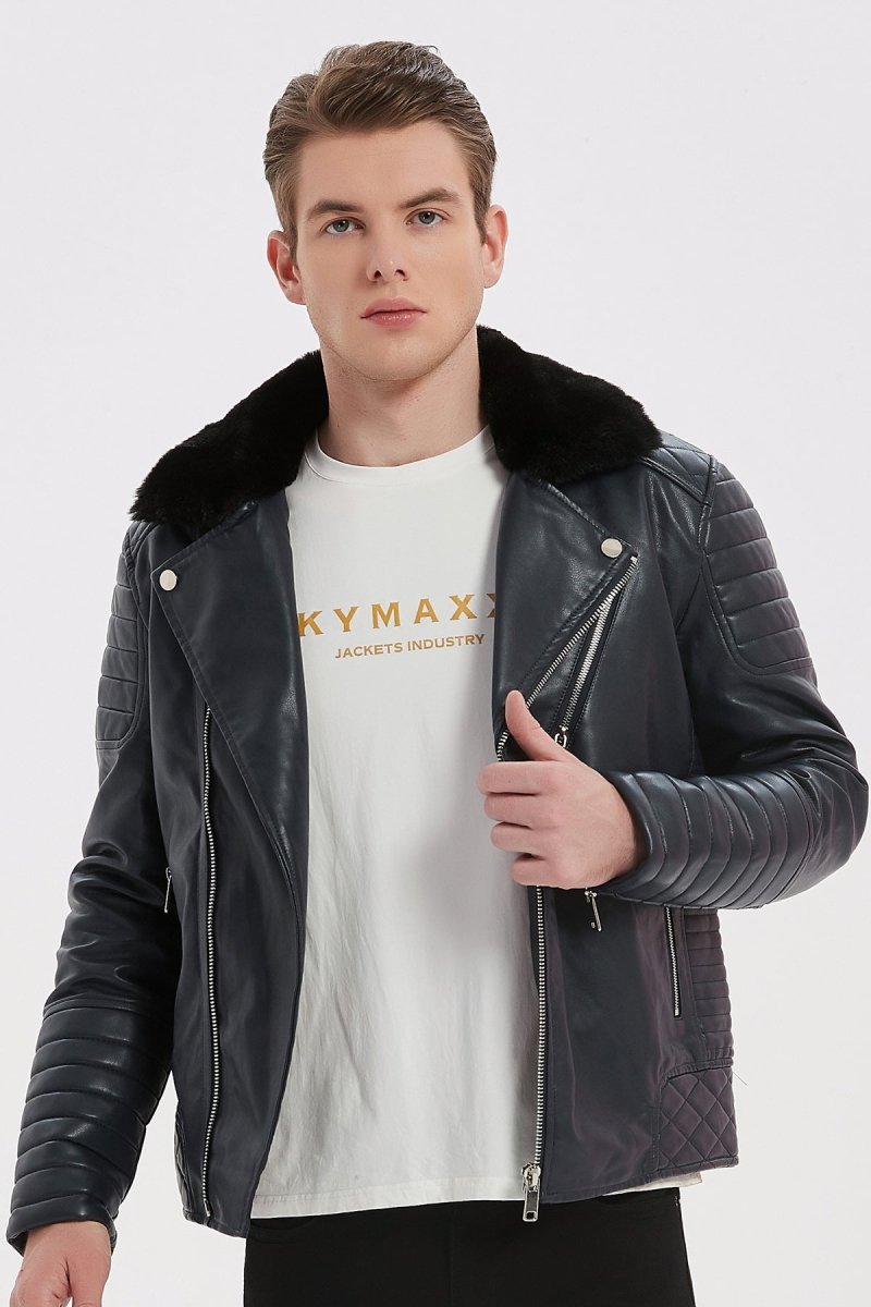 Veste en simili cuir avec large col polaire americain pour homme Kymaxx
