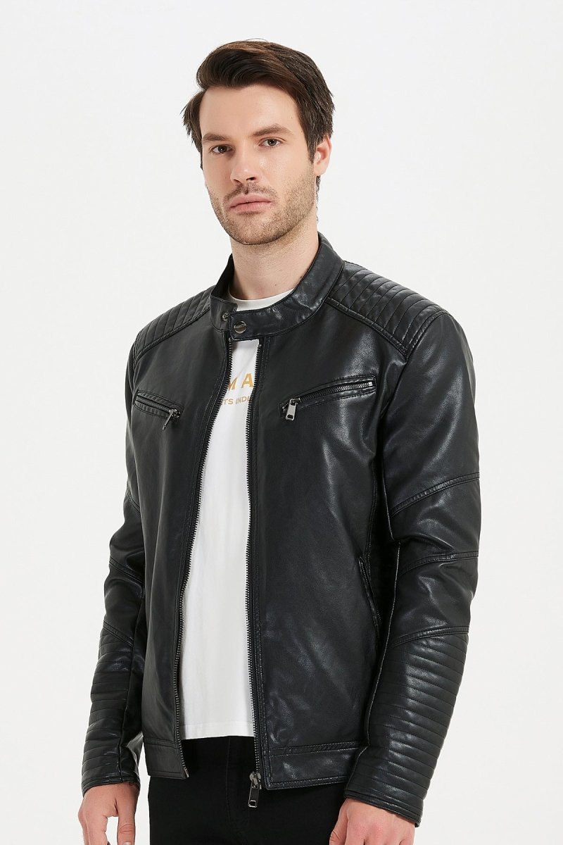 Veste de mi-saison en simili cuir avec coutures apparentes pour